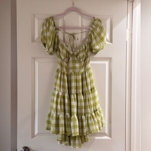 Princess Polly Danny Puff Sleeve Dress Green Gingham US 6